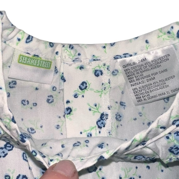 NWOT Vintage Sesame Street White Cotton Eyelet Lace Blue Floral Set 24 month - Picture 9 of 10